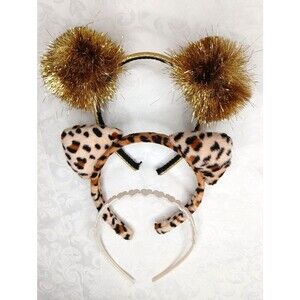 Girls Headband Lot  of 3: Gold LOL Surprise, Animal Print Cat Ears, Hearts